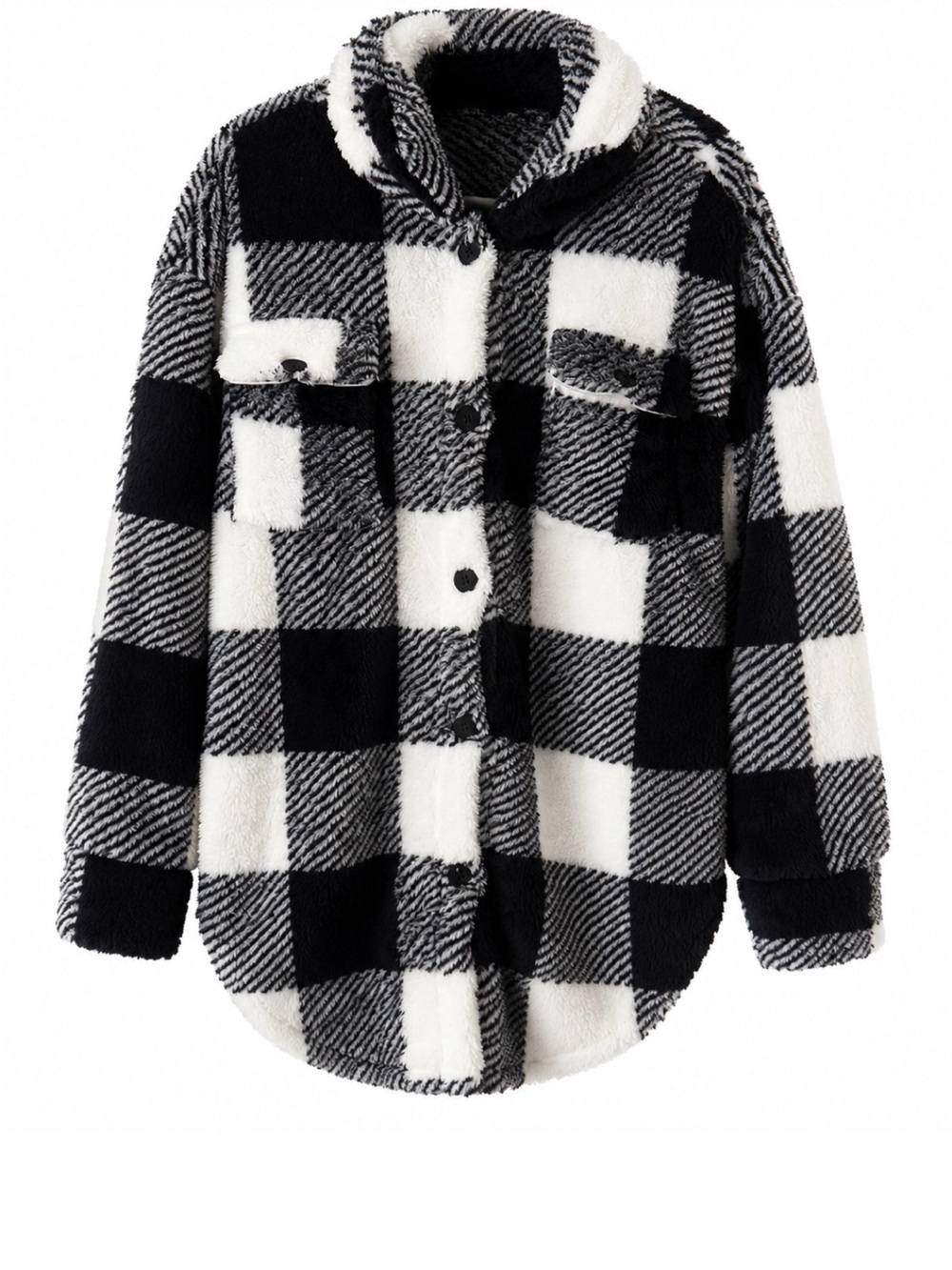 Black and White Plaid Sherpa Shacket